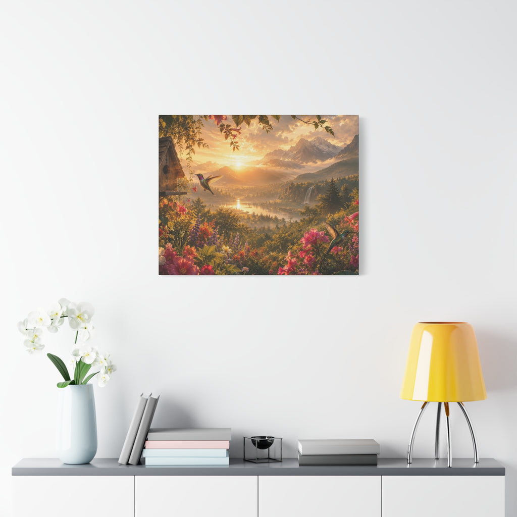 Hummingbird Sunset Landscape Canvas | Matte Stretched Wall Art 1.25"