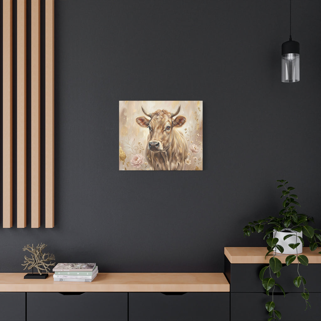 Floral Highland Cow Portrait Matte Canvas