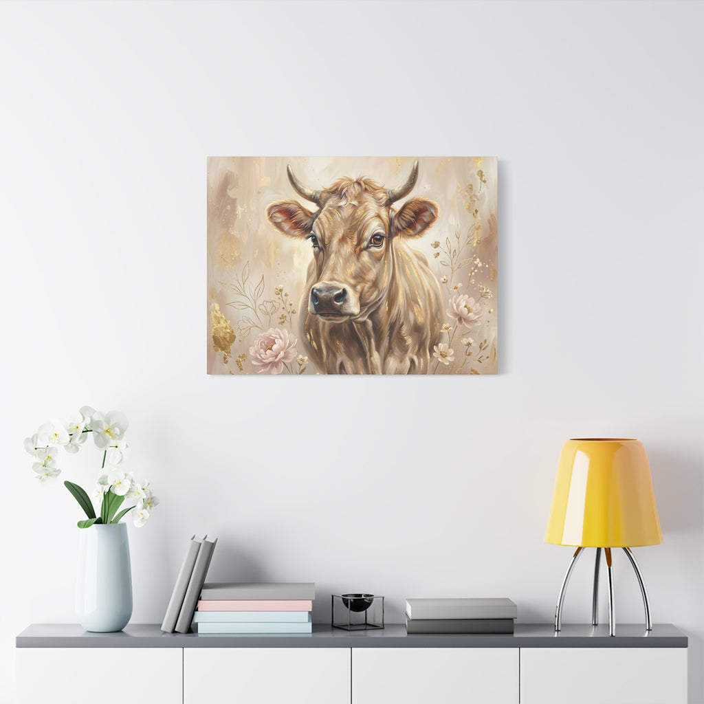 Floral Highland Cow Portrait Matte Canvas