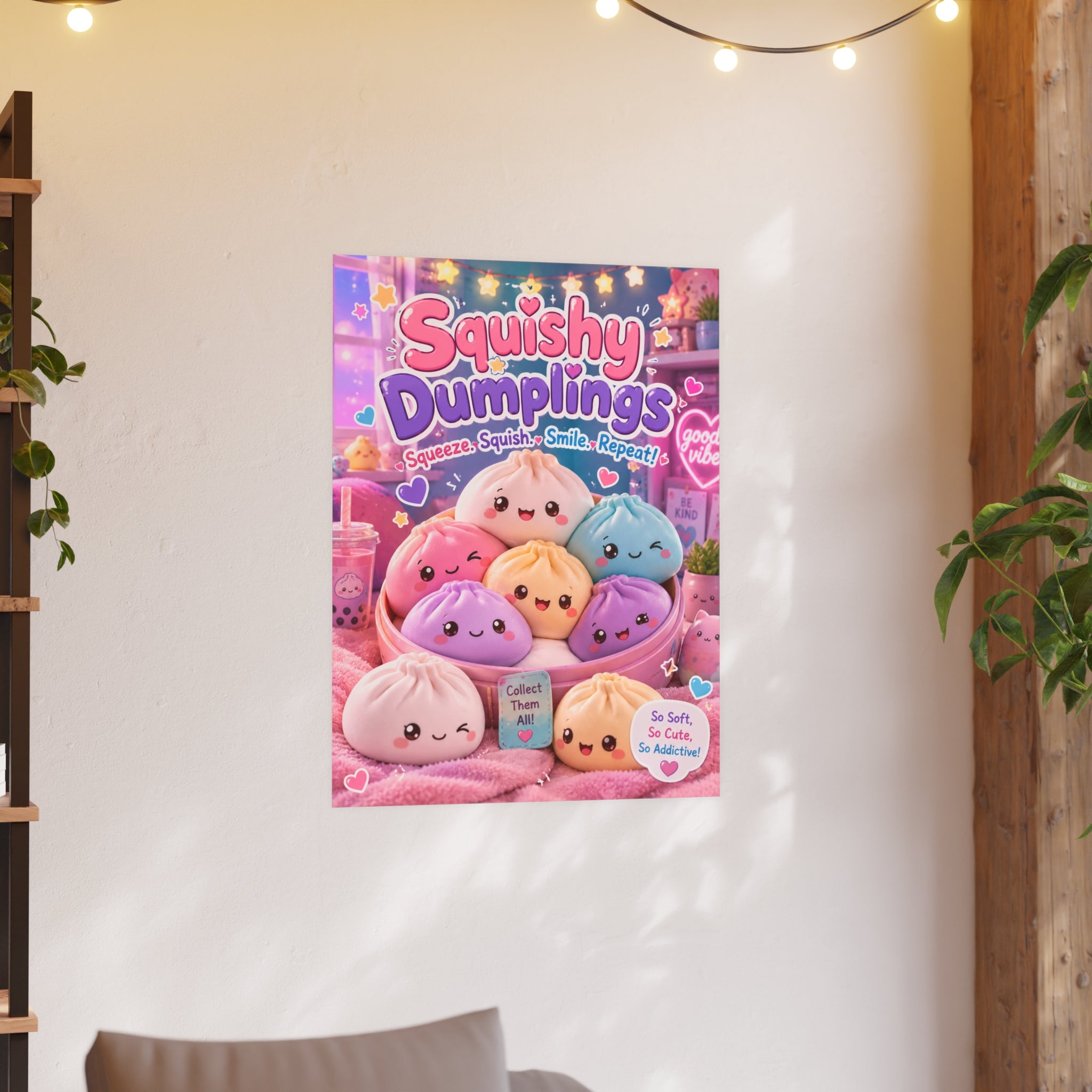 Squishy Dumplings Poster — Cute Kawaii Plush Art Print (Satin or Archival Matte)