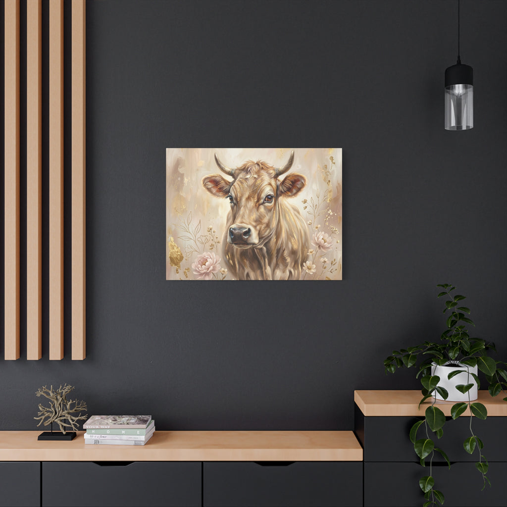 Floral Highland Cow Portrait Matte Canvas