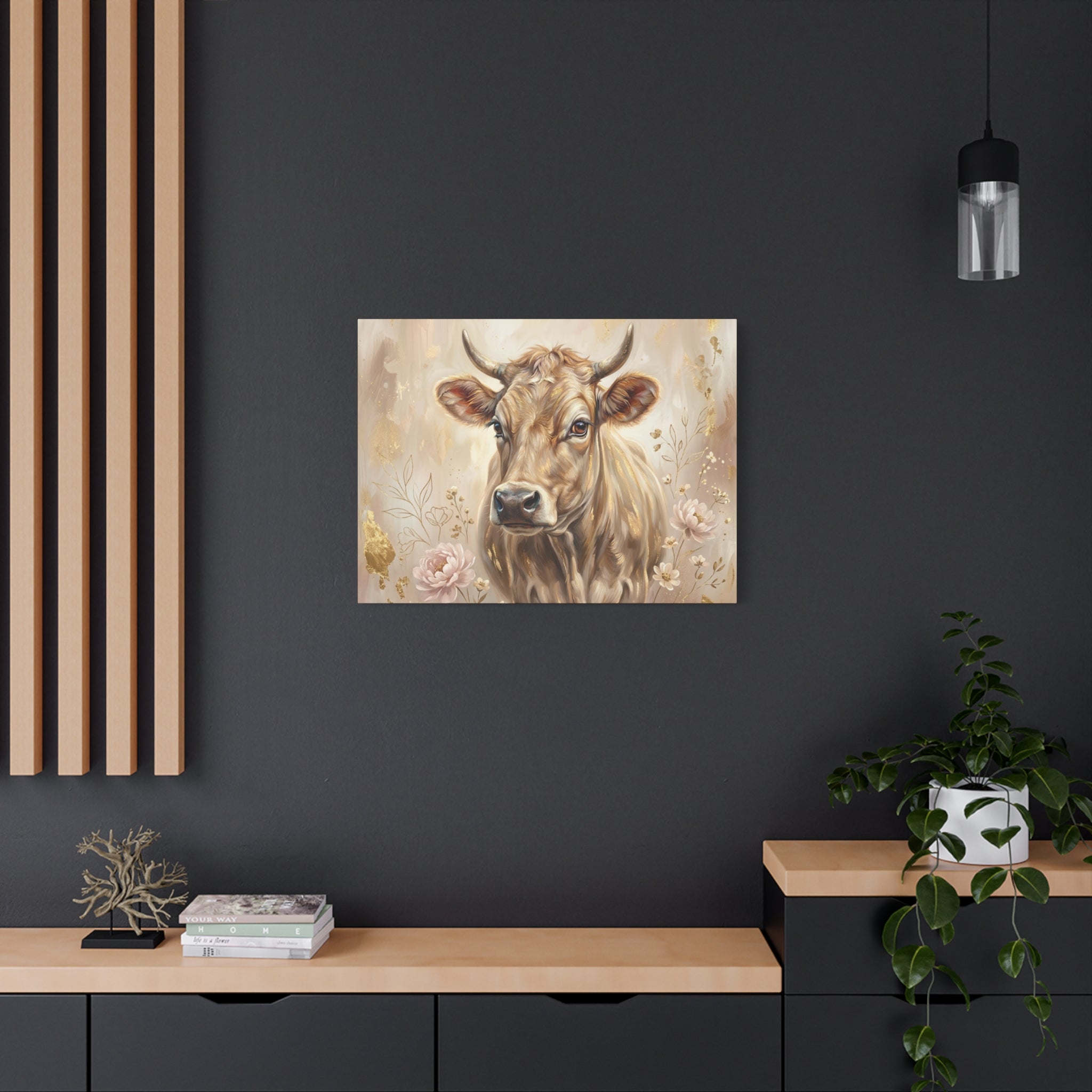 Floral Highland Cow Portrait Matte Canvas