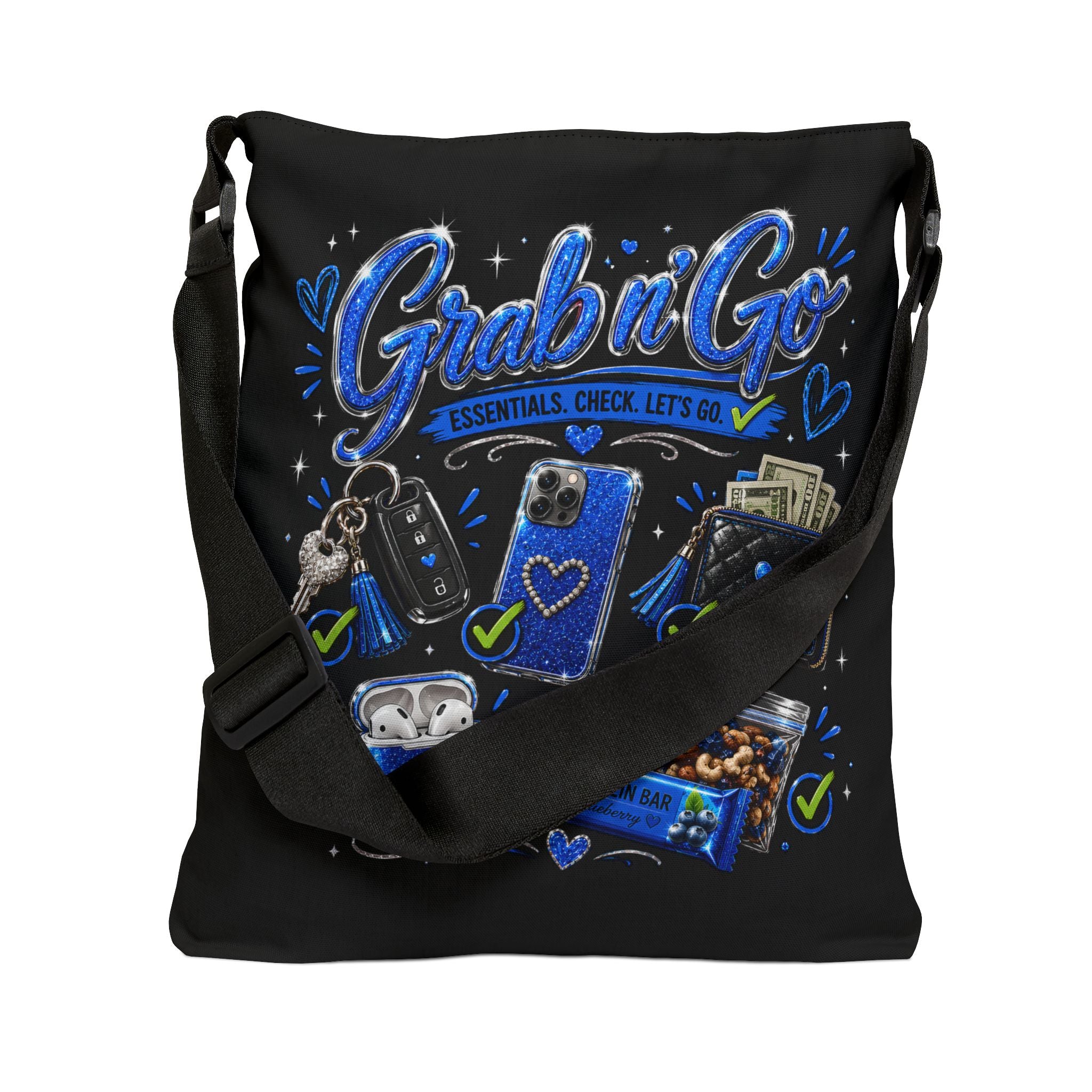 Grab n' Go Tote Bag — Blue Travel Essentials Adjustable Shoulder Tote