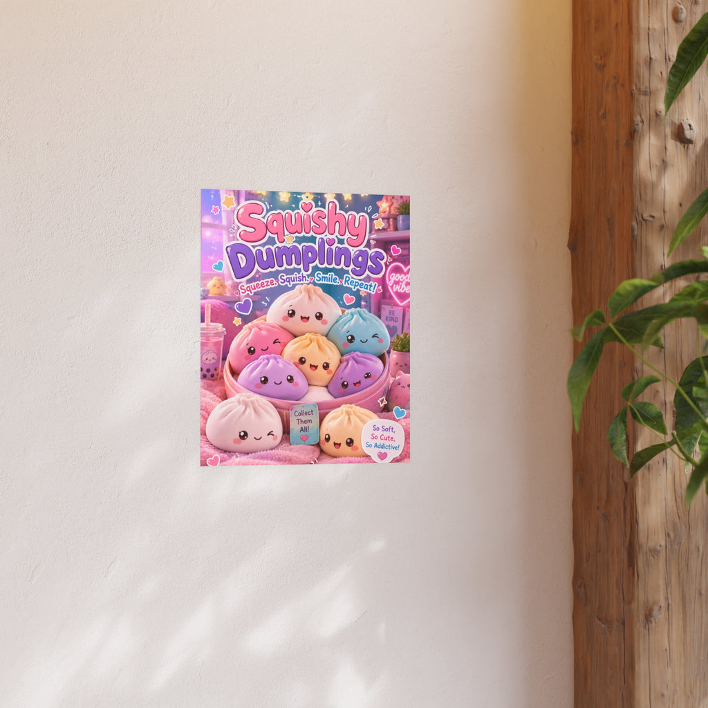 Squishy Dumplings Poster — Cute Kawaii Plush Art Print (Satin or Archival Matte)