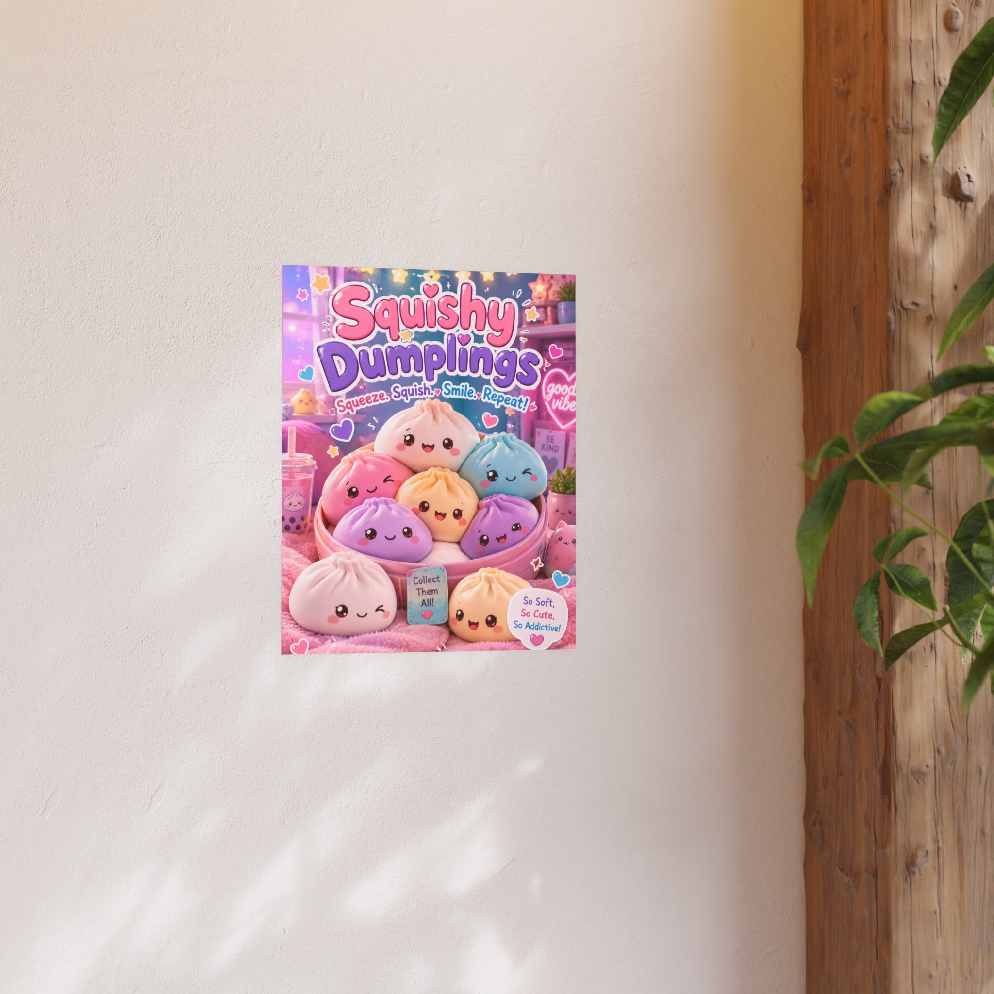 Squishy Dumplings Poster — Cute Kawaii Plush Art Print (Satin or Archival Matte)