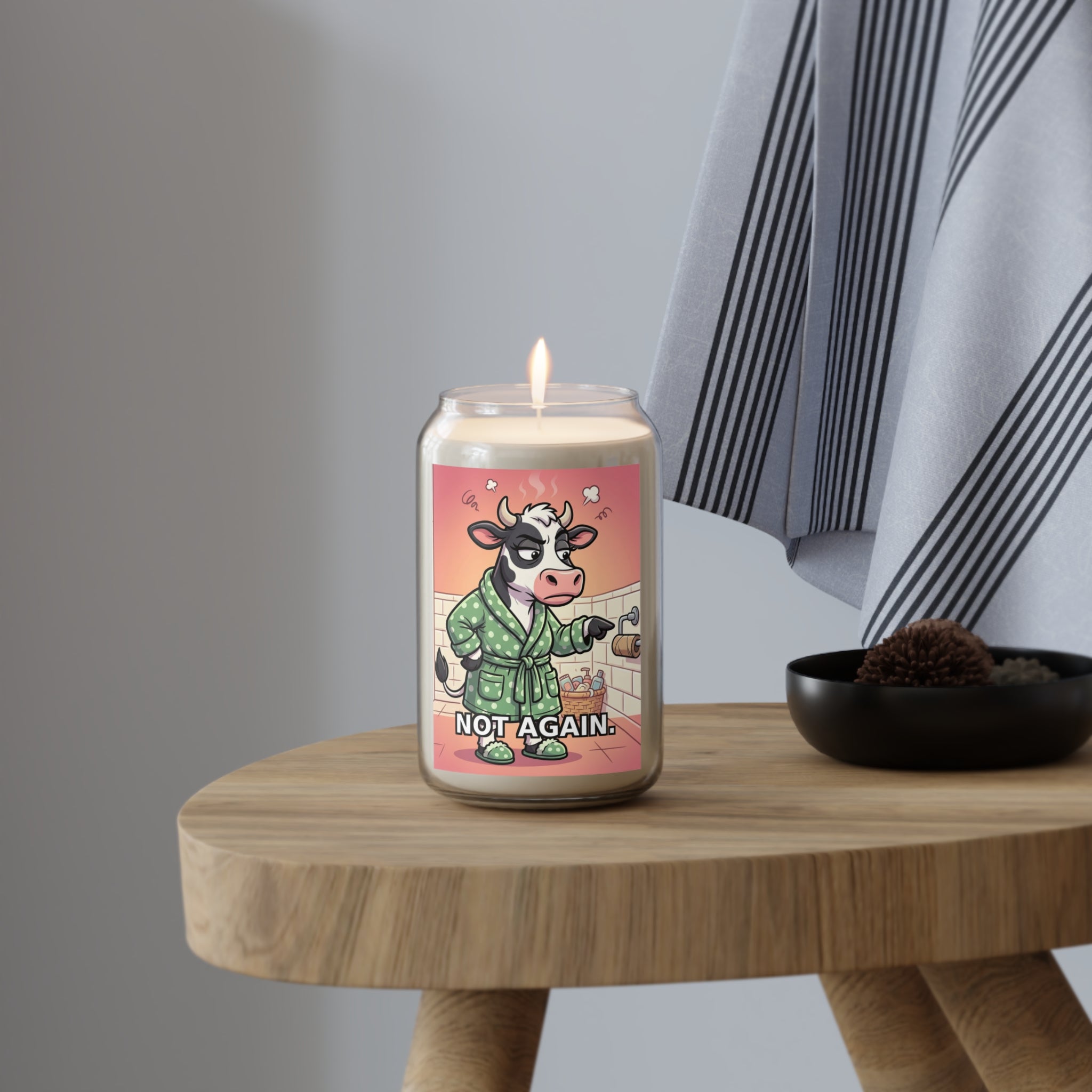 Bathroom Cow Funny Illustration Not Again Candle, Soy Candle