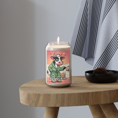 Bathroom Cow Funny Illustration Not Again Candle, Soy Candle