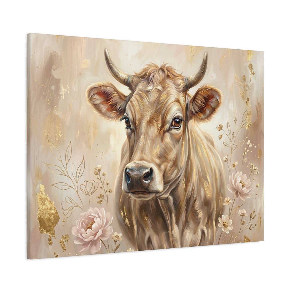 Floral Highland Cow Portrait Matte Canvas