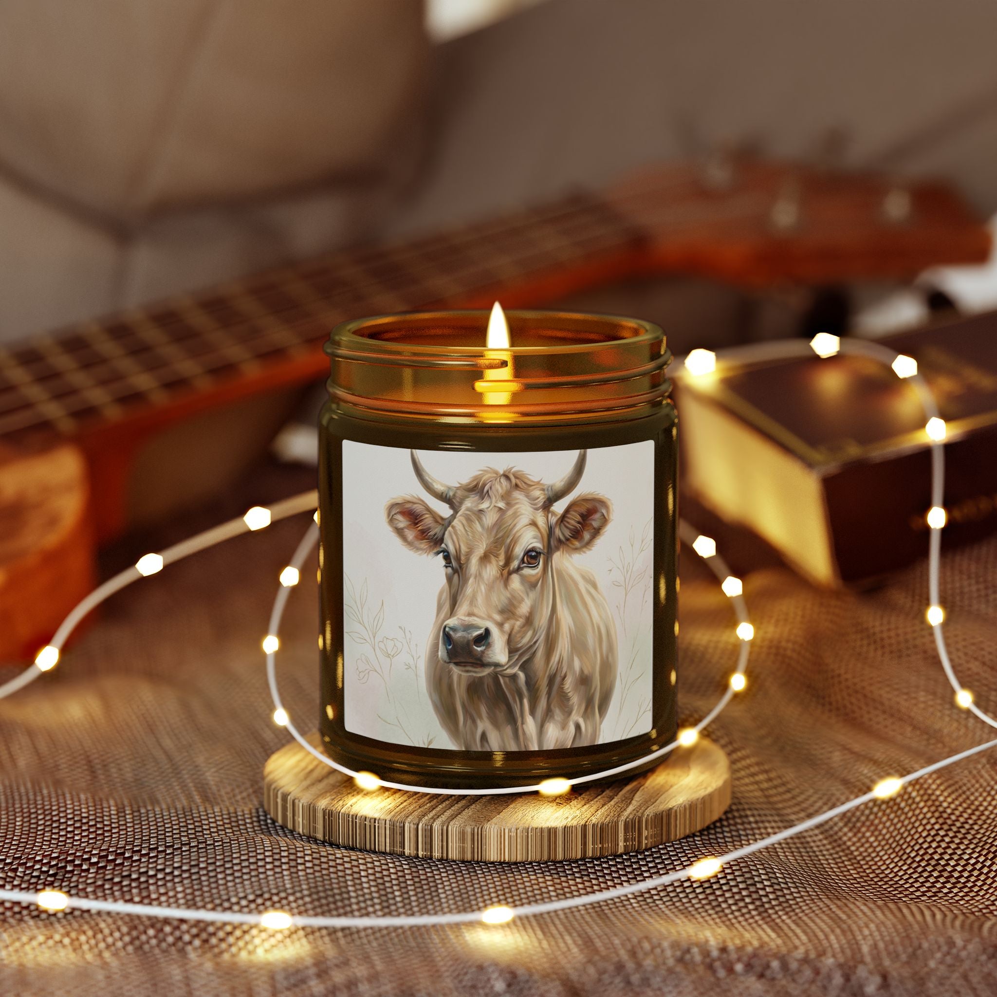 Highland Cow Candle | Floral Farmhouse Decor Gift | Cute Cow Lover Gift | Soy Candle 4oz 9oz | Rustic Home Decor | Country Style Candle