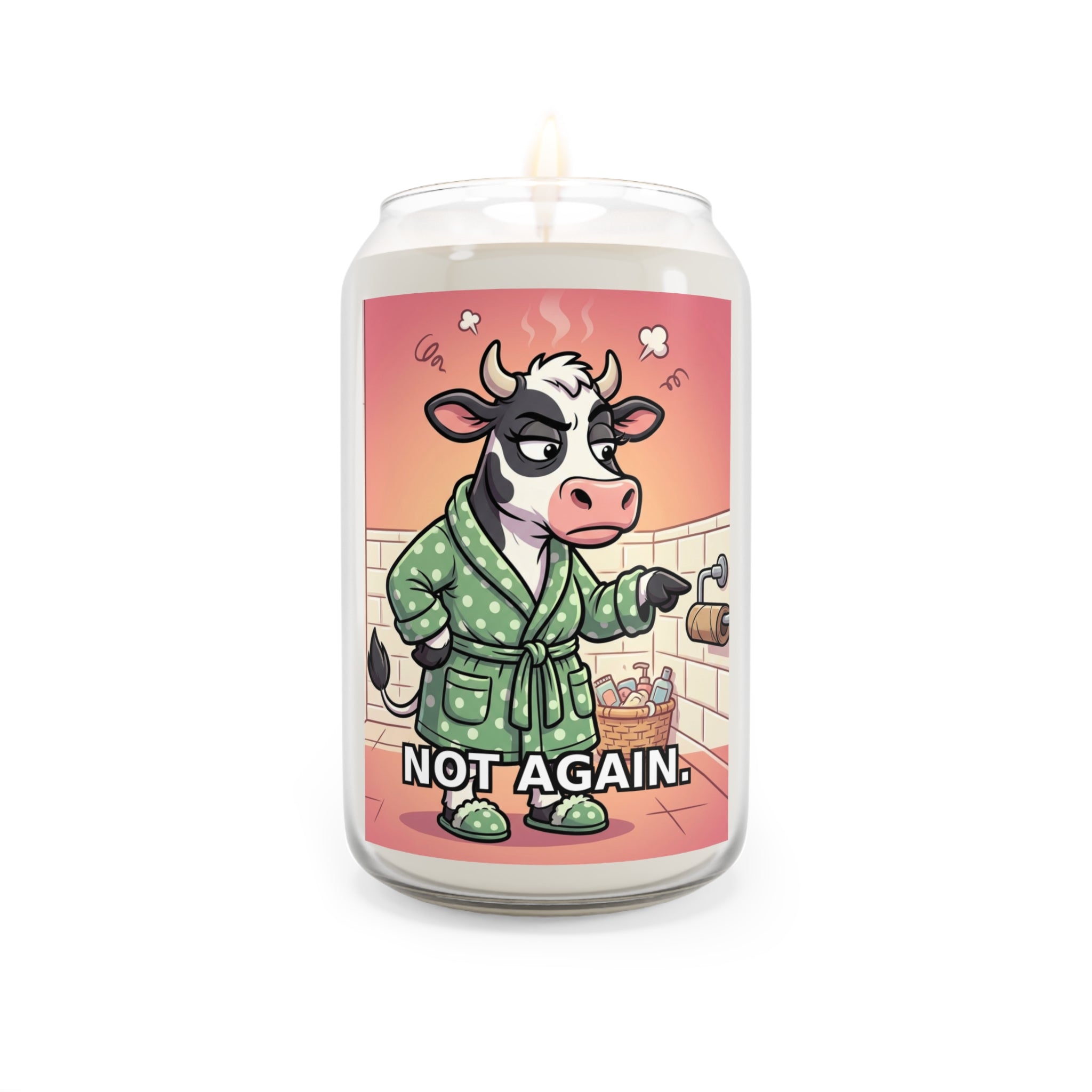 Bathroom Cow Funny Illustration Not Again Candle, Soy Candle
