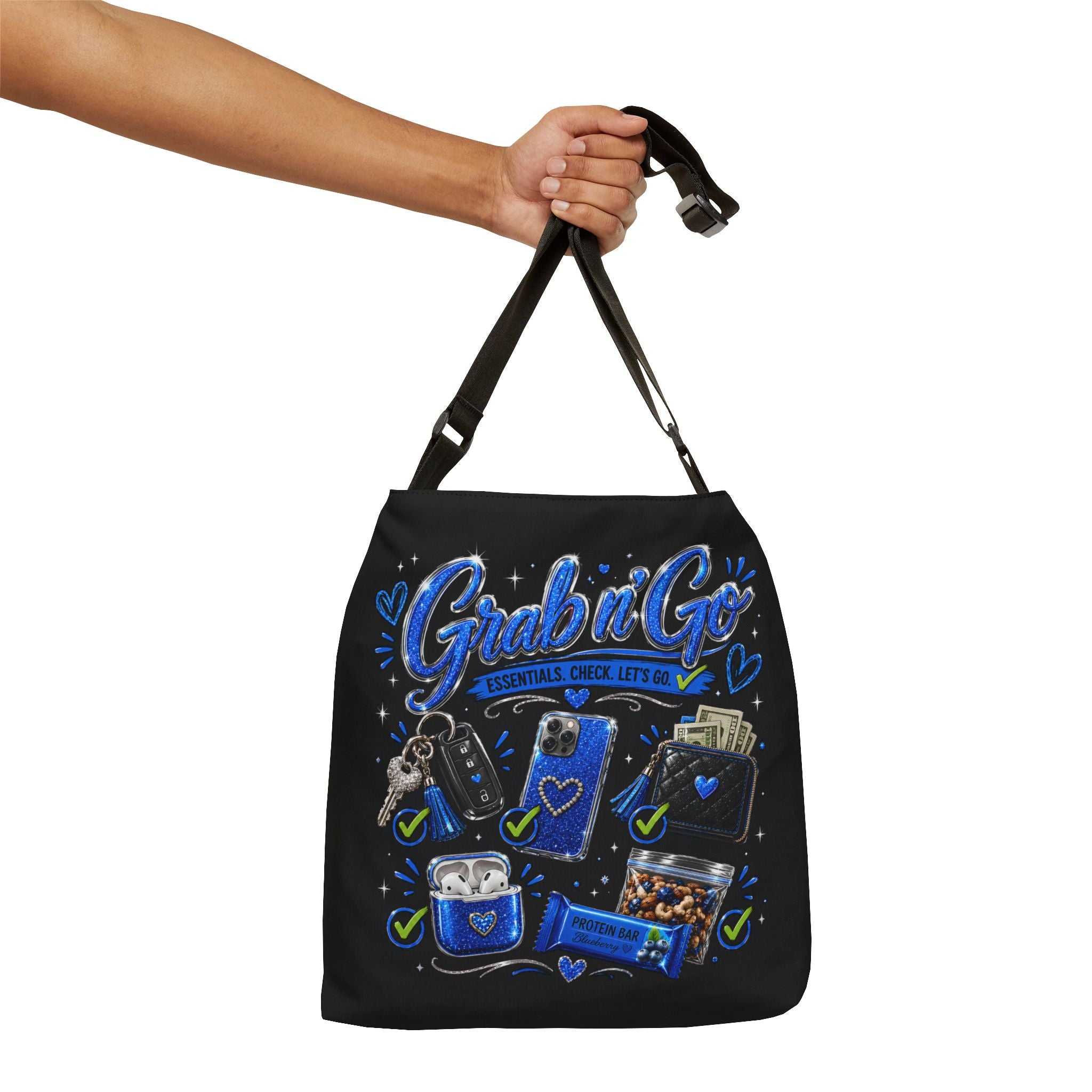 Grab n' Go Tote Bag — Blue Travel Essentials Adjustable Shoulder Tote