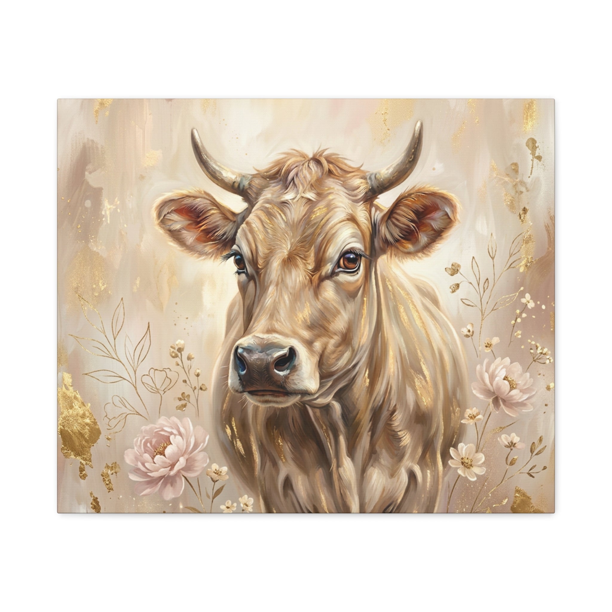 Floral Highland Cow Portrait Matte Canvas