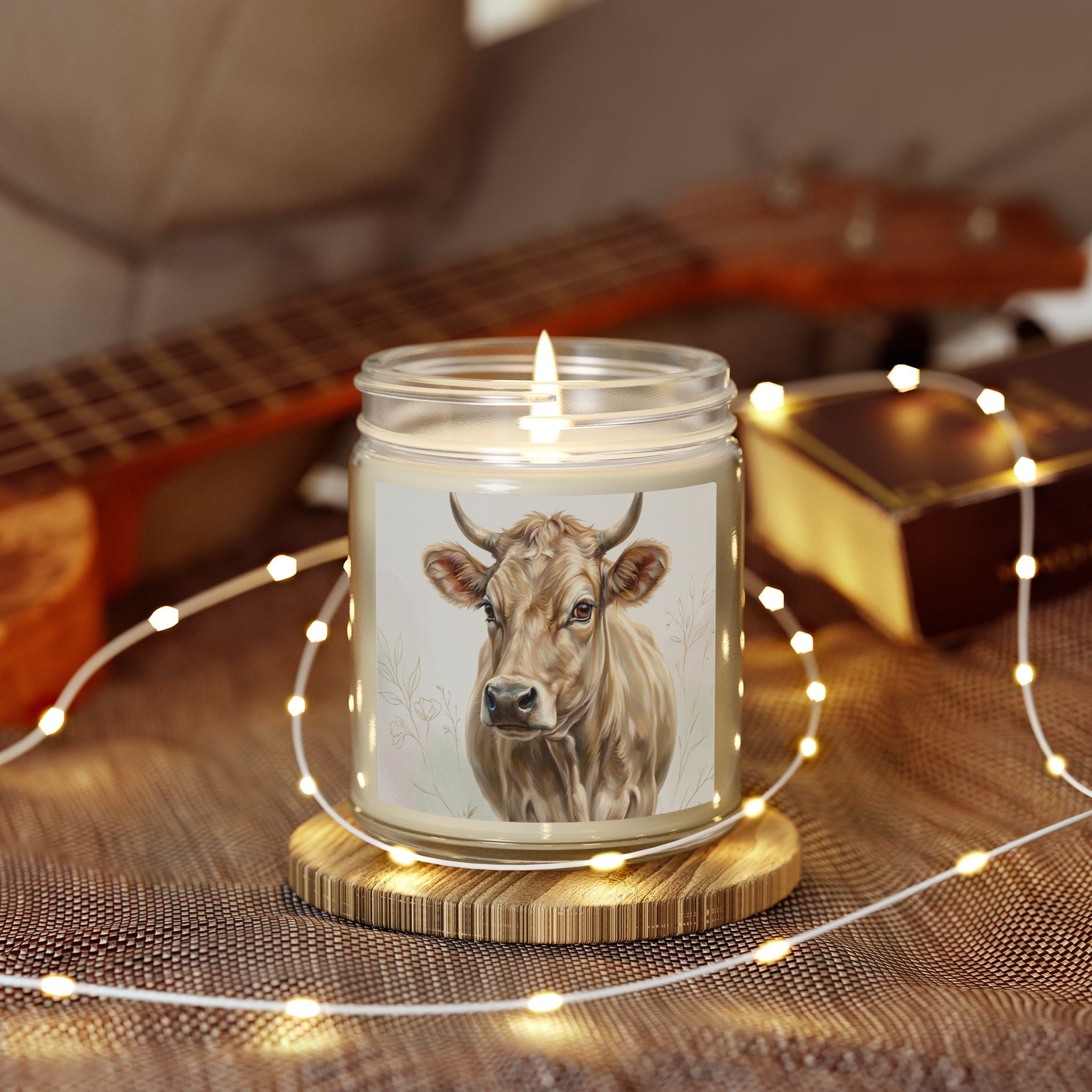 Highland Cow Candle | Floral Farmhouse Decor Gift | Cute Cow Lover Gift | Soy Candle 4oz 9oz | Rustic Home Decor | Country Style Candle