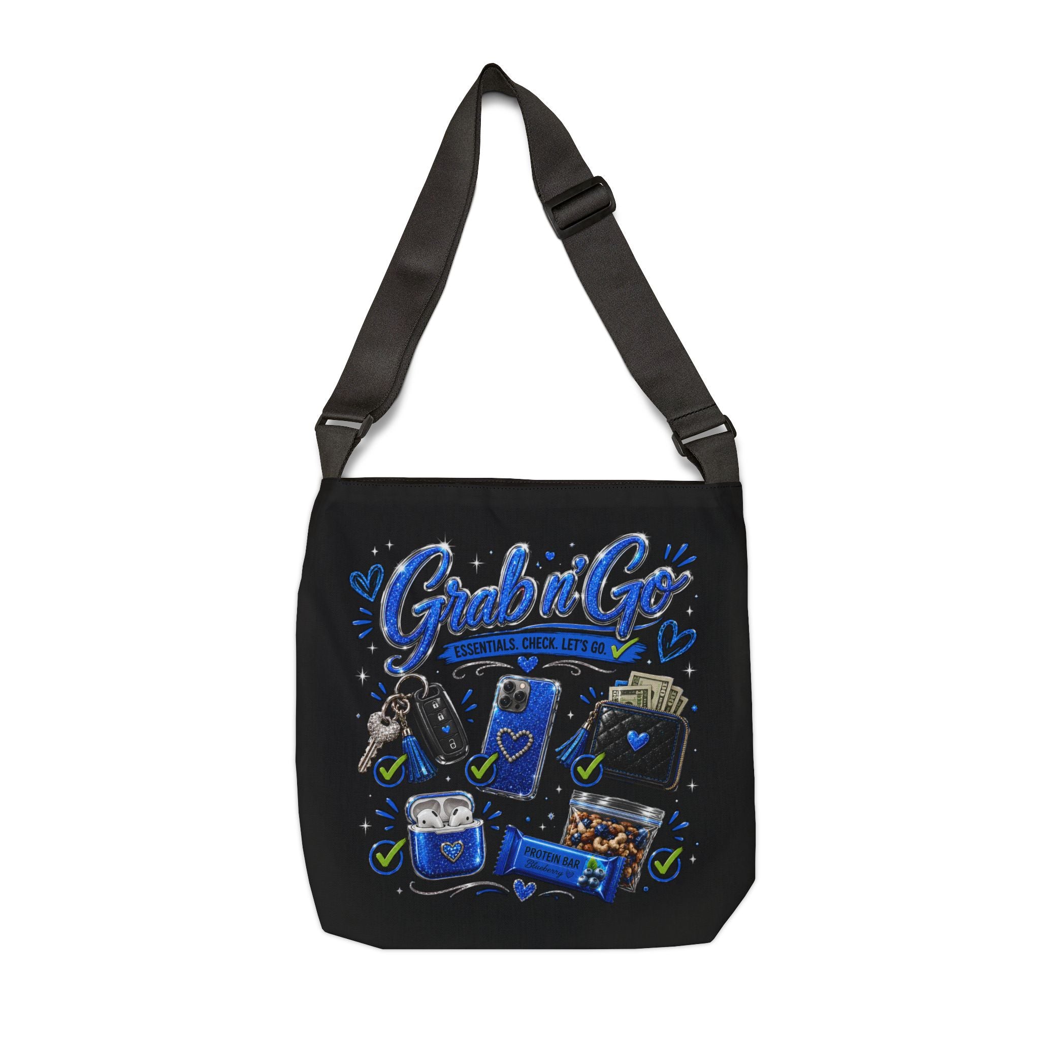 Grab n' Go Tote Bag — Blue Travel Essentials Adjustable Shoulder Tote