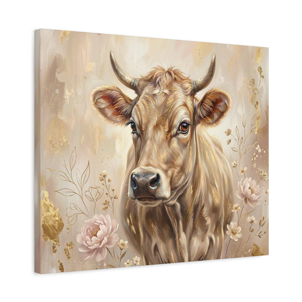 Floral Highland Cow Portrait Matte Canvas