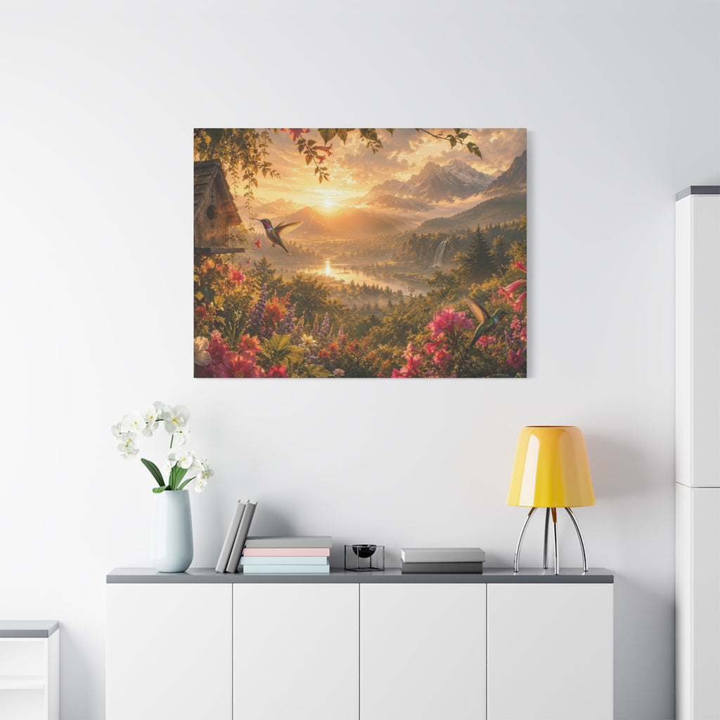 Hummingbird Sunset Landscape Canvas | Matte Stretched Wall Art 1.25"