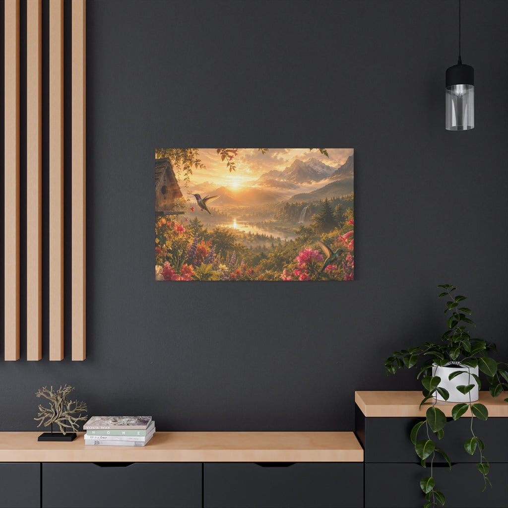 Hummingbird Sunset Landscape Canvas | Matte Stretched Wall Art 1.25"