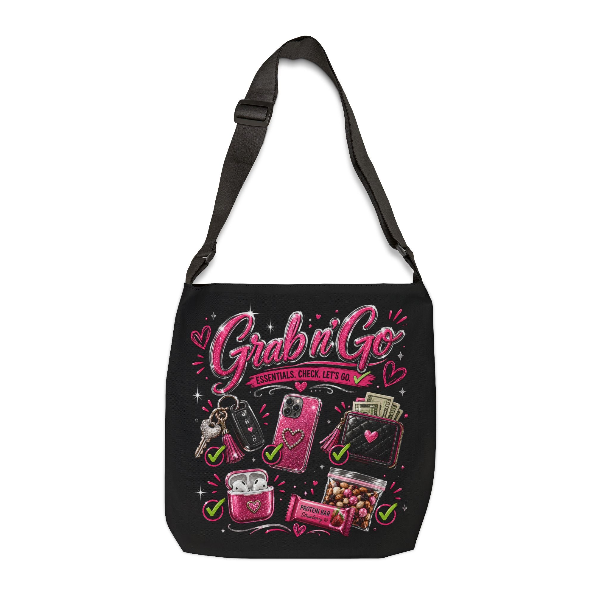 Grab n' Go Tote Bag — Pink Travel Essentials Adjustable Shoulder Tote
