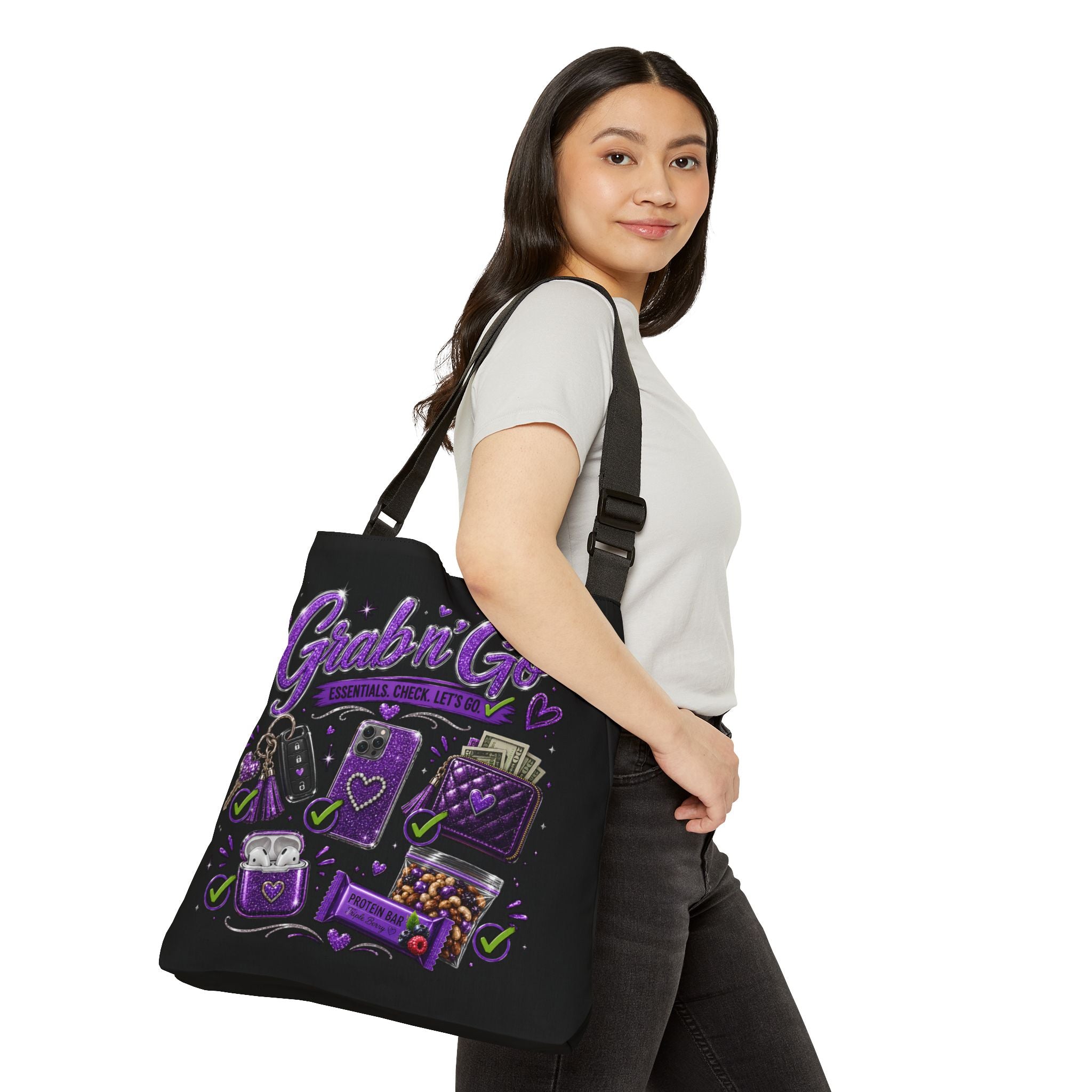 Grab n' Go Tote Bag — Purple Travel Essentials Adjustable Shoulder Tote