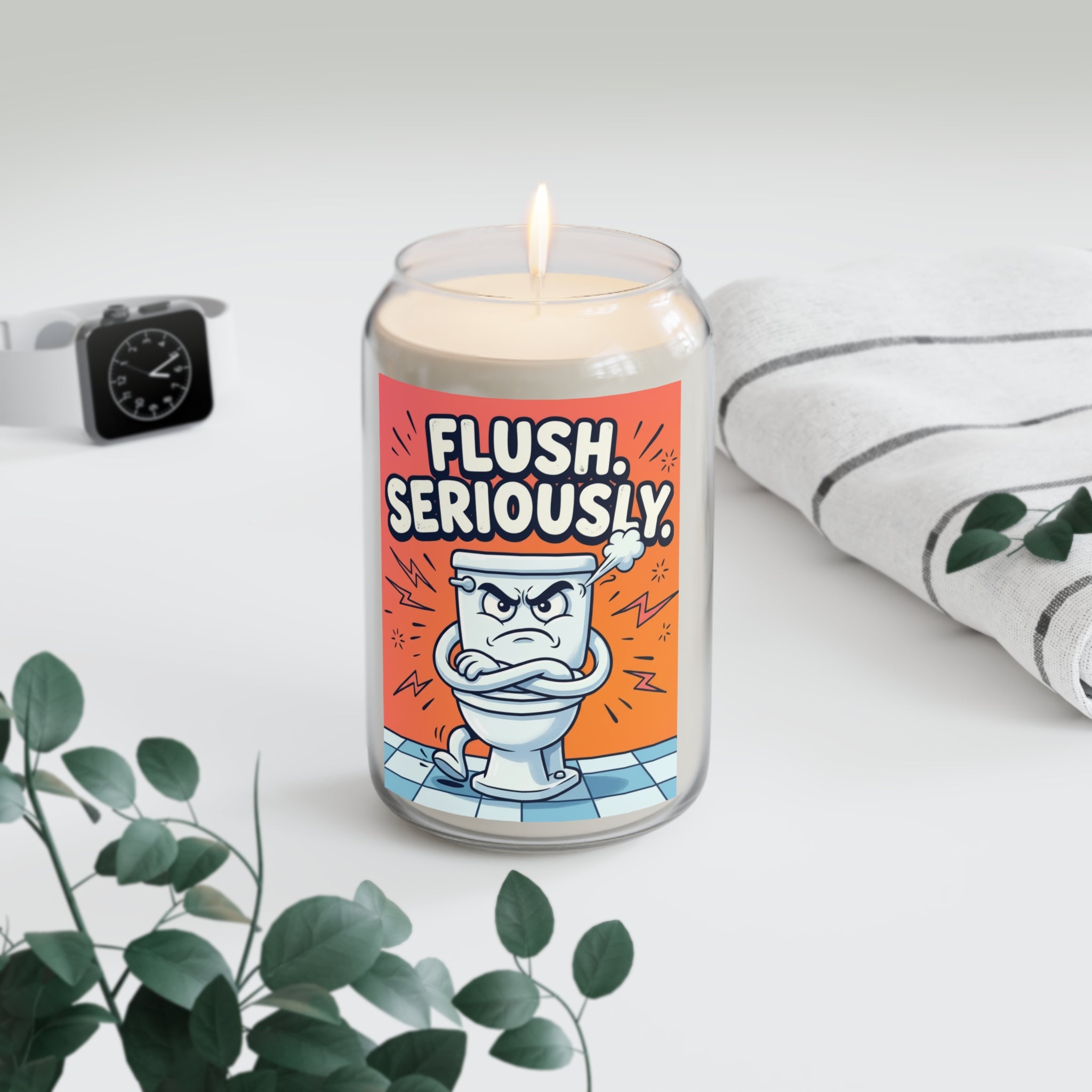 Bathroom Funny Illustration Flush Seriously Candle, Soy Candle