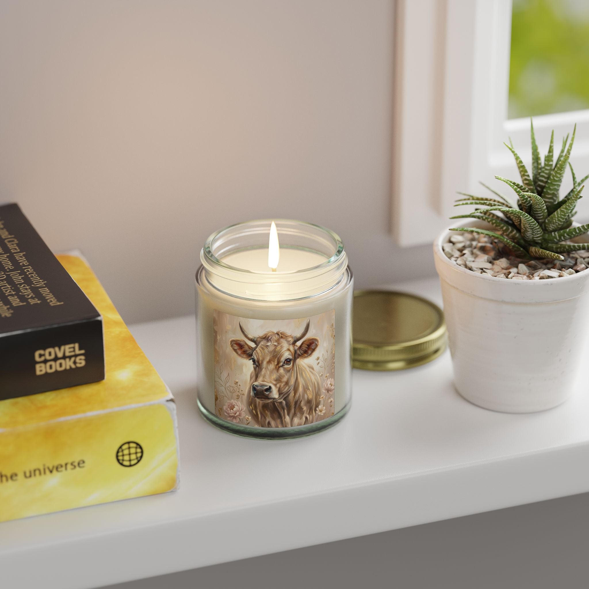 Highland Cow Candle | Floral Farmhouse Decor Gift | Cute Cow Lover Gift | Soy Candle 4oz 9oz | Rustic Home Decor | Country Style Candle