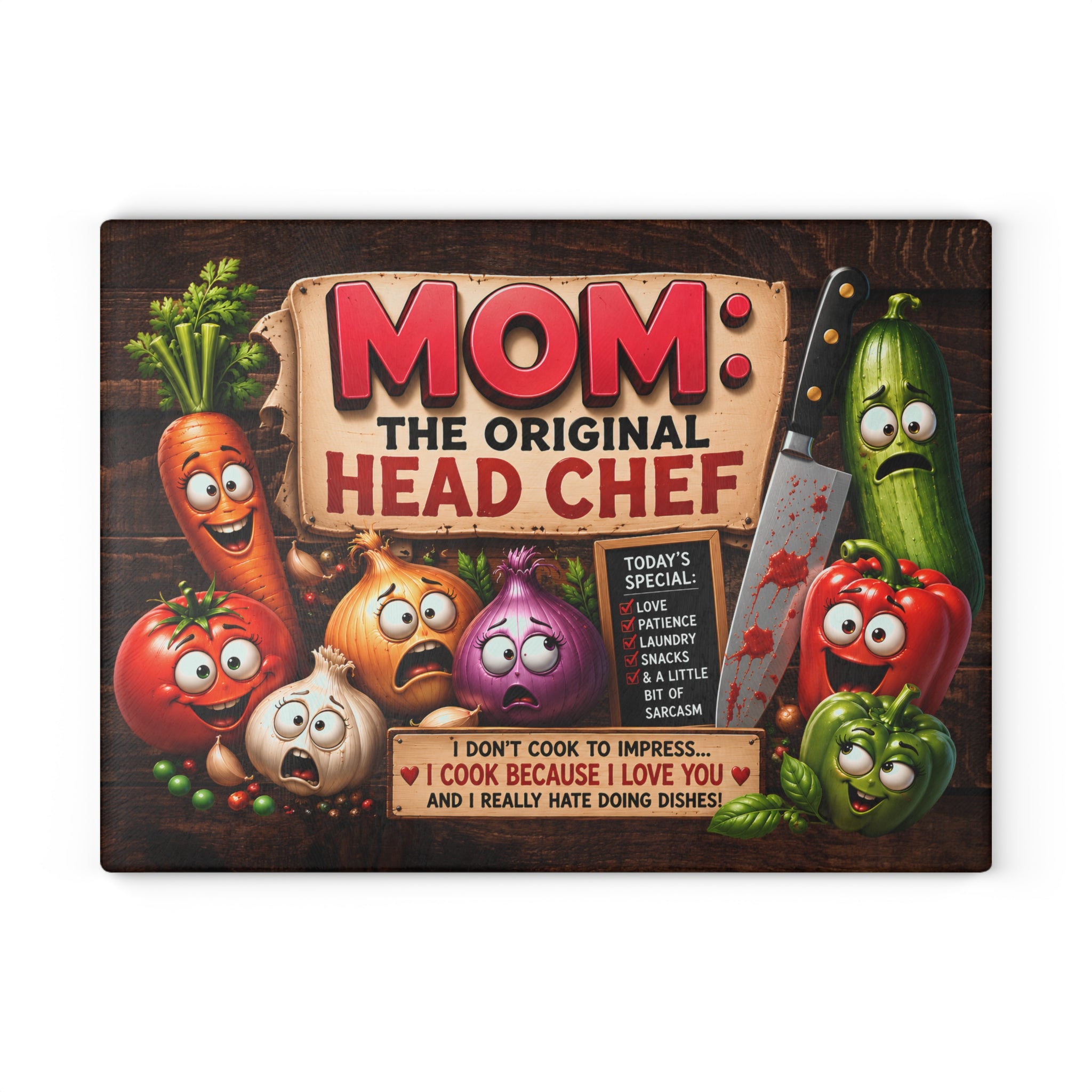 MOM Chef Kitchen Glass Cutting Board — Funny