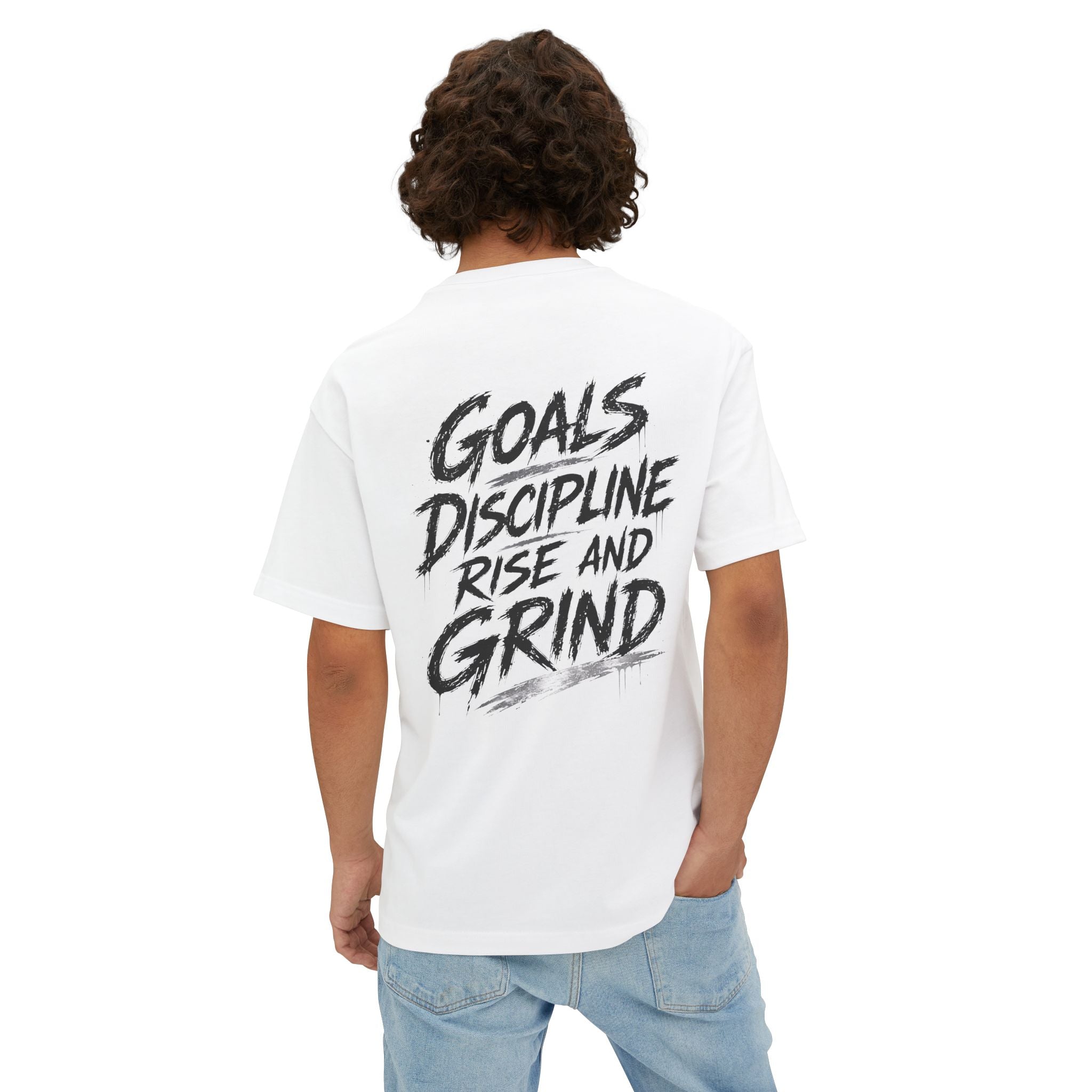 Goals Discipline Rise and Grind Oversized Tee — Graphic Boxy T-Shirt