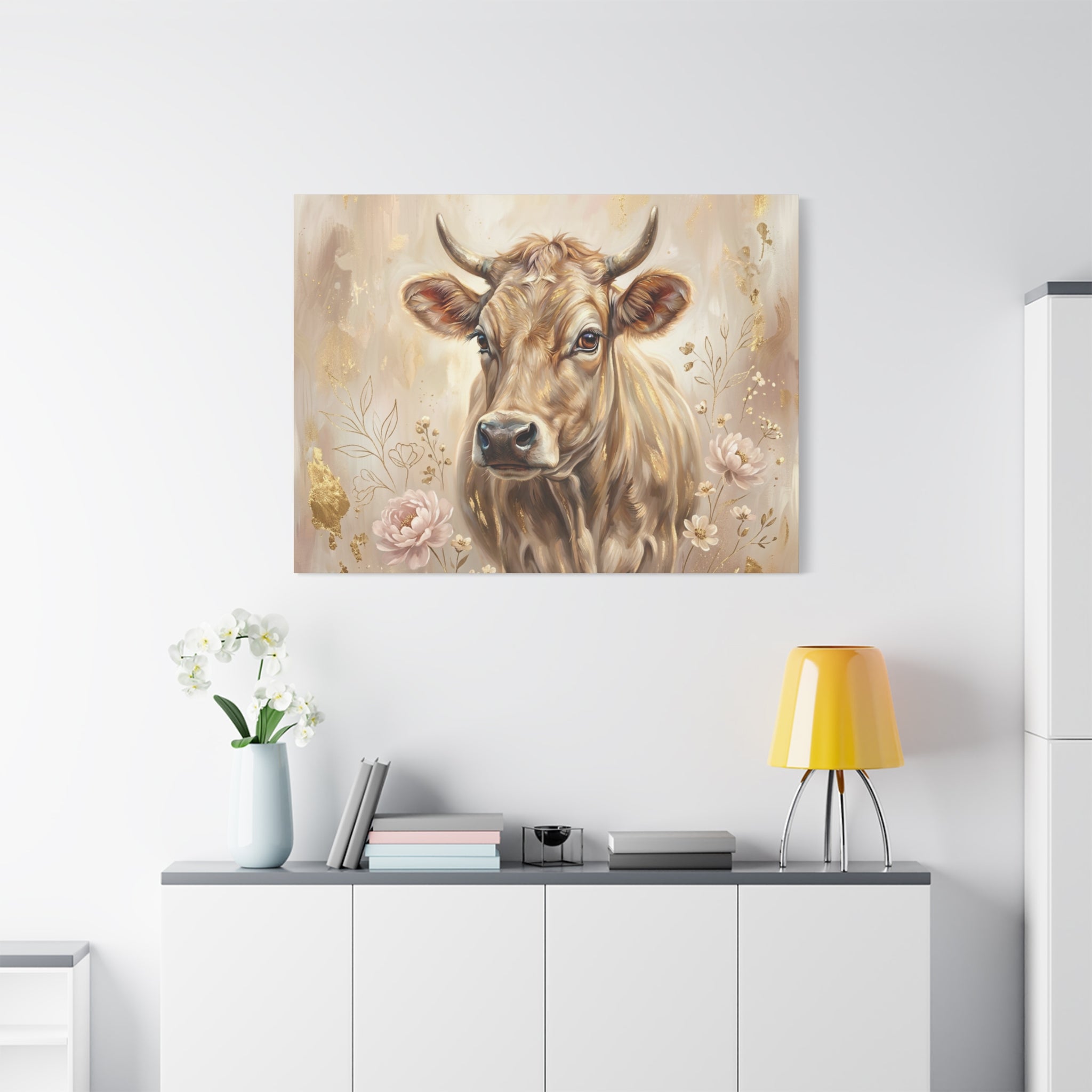 Floral Highland Cow Portrait Matte Canvas